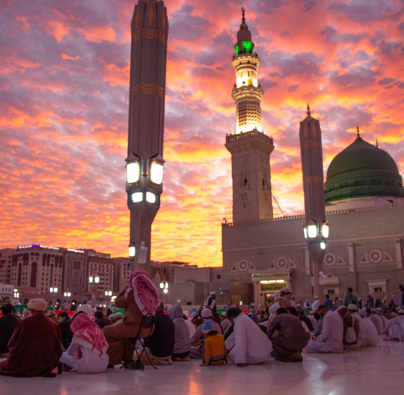 Prophet Mohammed Mosque , Al Masjid an Nabawi - Medina / Saudi Arabia , Sunset Maghreb Salah
